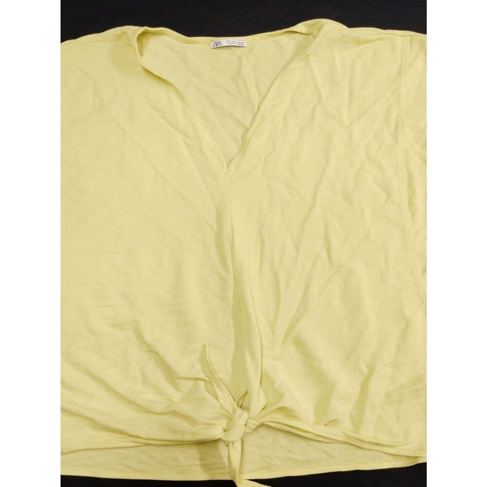 Zara Bright Neon Green Yellow Tie-Front V NeckTop
